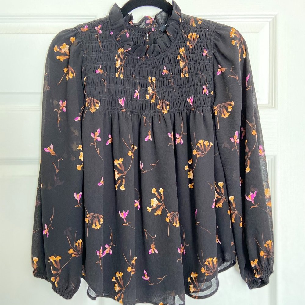 Madewell georgette ruffle-collar smocked top / blouse, Womens size S, NWOT